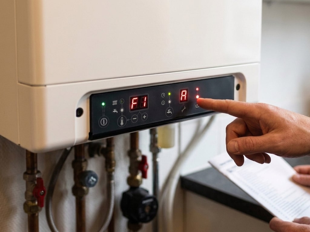 CV-ketel met foutmelding op display in technische ruimte